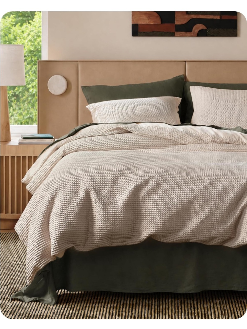 NEW Bedsure 3 Pieces 100% Cotton Waffle Weave Duvet Cover Set, Linen color